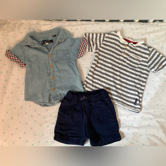 Ben Sherman boys 2T set ADORABLE 3pc short sleeve button down,henley and shorts - Picture 1 of 5